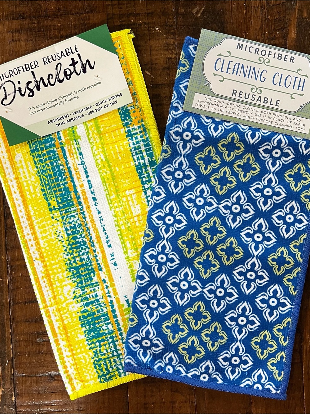 Reusable Microfiber Cleaning Cloths in Blue & Yellow - Pack of 2